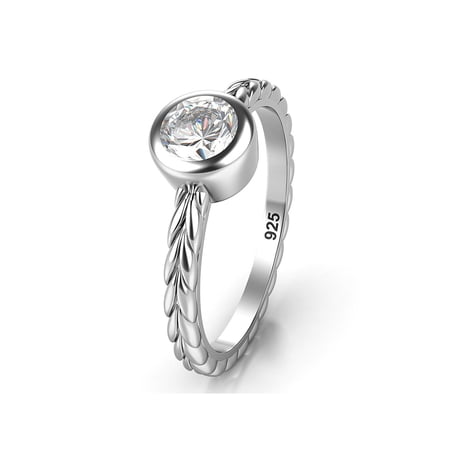 Andrea Jewelers Sz 10 Solid Sterling Silver Solitaire Bezel Set CZ Wedding Engagement Ring