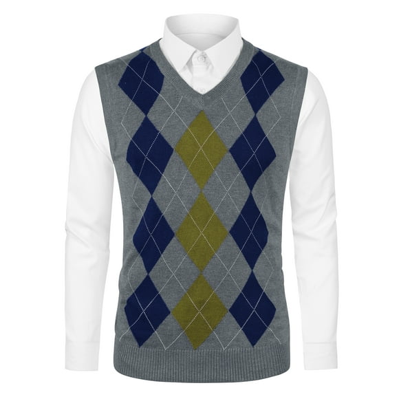 Lars Amadeus Men's Casual Argyle Vest Sweater Slim Fit Sleeveless Knit Pullover