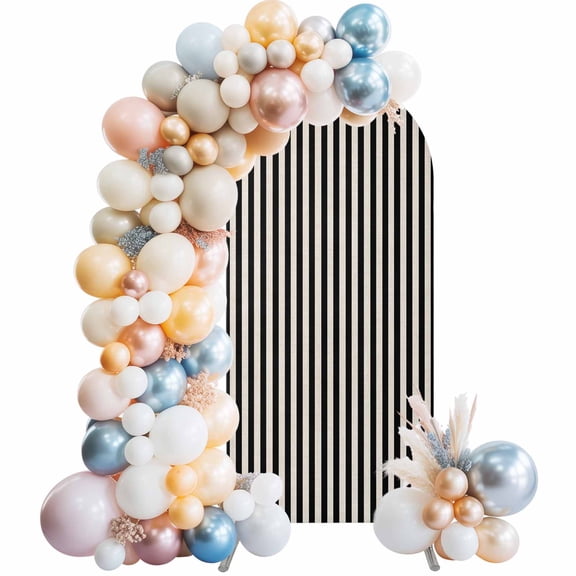 Arch Backdrop Cover 7.2 ft Black Stripes Arch Backdrop Stretch Linen Classic Vertical Striped Photo Background Arch Covers for Wedding Party Birthday Ceremony Banquet Decorations Balloon Arches