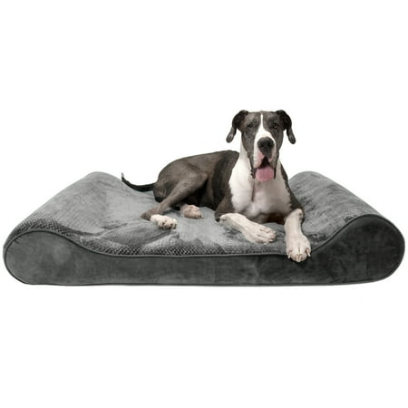 UPC: 0842229117554 | FurHaven Pet Products Minky Plush & Velvet Luxe Lounger Orthopedic Countour Pet Bed for Dogs & Cats – Gray Giant