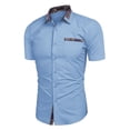 thumbnail image 6 of Men's Short Sleeve Button Down Shirt Casual Top with Pocket Lapel Collar Loose Fit Breathable Cotton for Business Office Work Travel Outfits | AESTIVO,Light Blue 2XL, 6 of 9