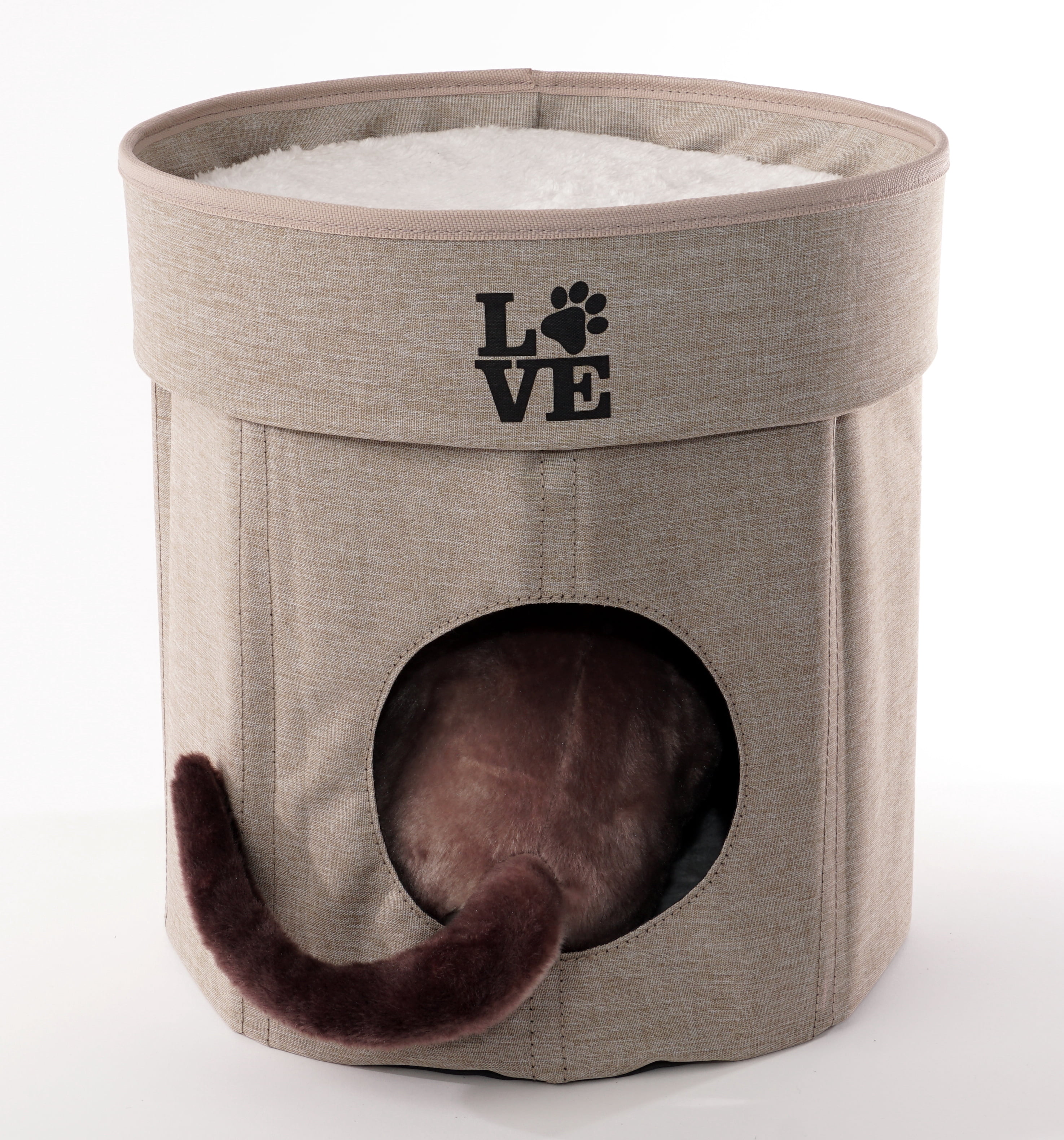 Precious Tails Round 2-Tier Collapsible Pet Cat Cave Bed