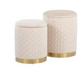 thumbnail image 6 of LumiSource Gold Metal, Cream Velvet Marla Quilted Ottoman Set, 6 of 6