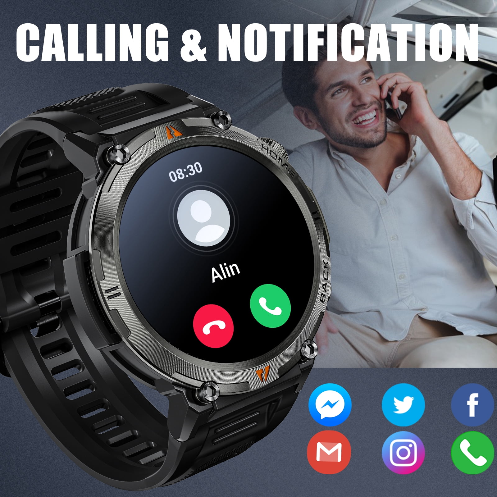 XAXRE Smart Watch with Flashlight for Men, 1.45 inches Screen Bluetooth Watch, Outdoor Men’s Watch for Android and iPhone