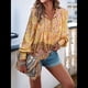 thumbnail image 4 of Blusa Informal con Cuello en V para Mujer, Holgada, con Estampado Floral, de Larga, para Playa. Amarillo M, 4 of 10