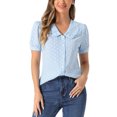 thumbnail image 1 of INSPIRAR CHIC Blusa Vintage para Mujeres con Lunares, Cuello Peter Pan, Mangas Cortas Abullonadas, Talla XS, Azul Claro, 1 of 6
