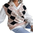 thumbnail image 4 of CNKOO Pull Sans Manches à Carreaux pour Femmes, Col en V, Gris S, 4 of 6