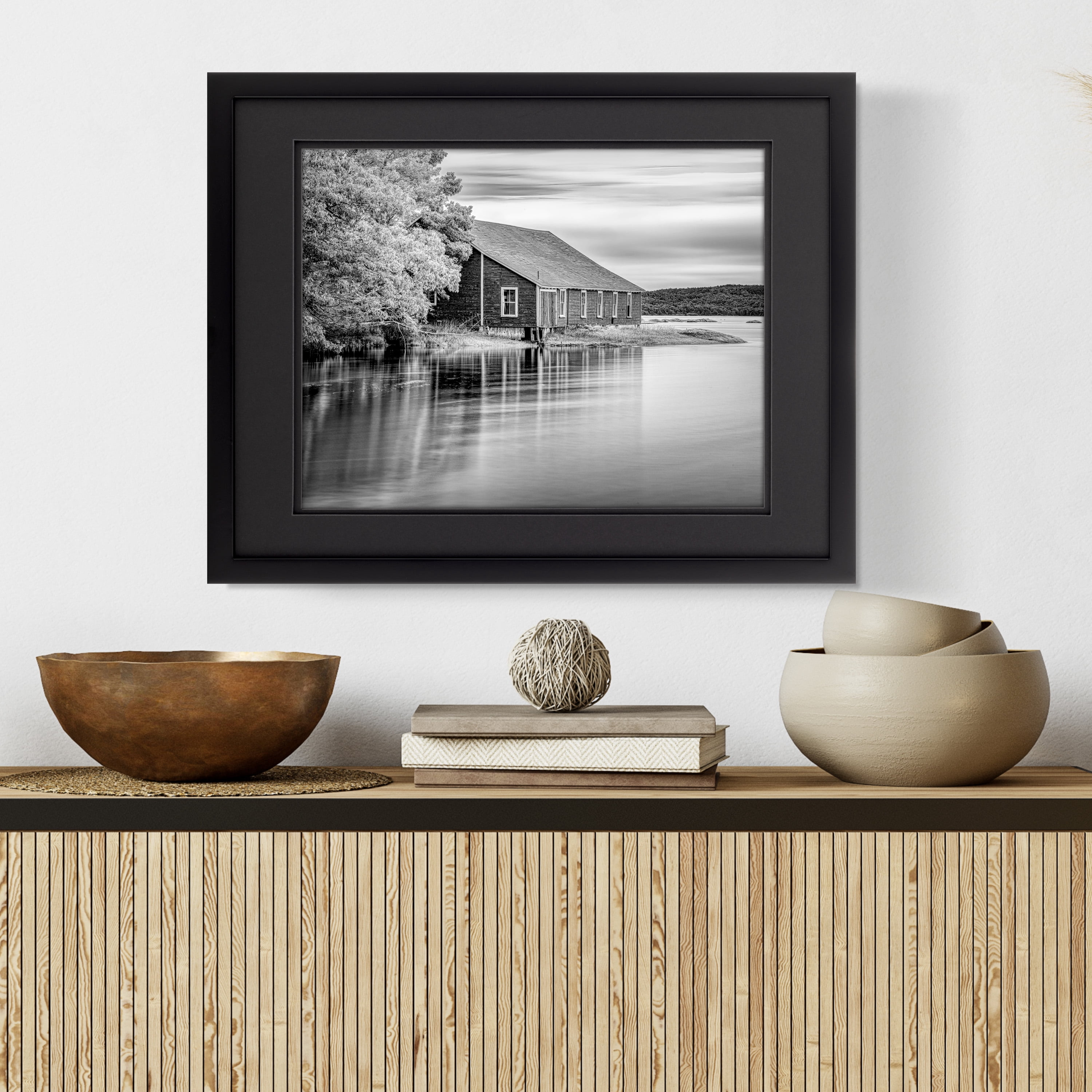 Gallery Solutions 14"x18" Wood Wall Frame Matted for 11"x14" Photos, Rectangular Wall Mount, Black