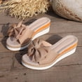 thumbnail image 6 of Espadrilles for Women Bow Slide Sandals Strappy Wedge Platform Heels Casual Summer Dressy Flip Flops Beige2 Size 8, 6 of 8