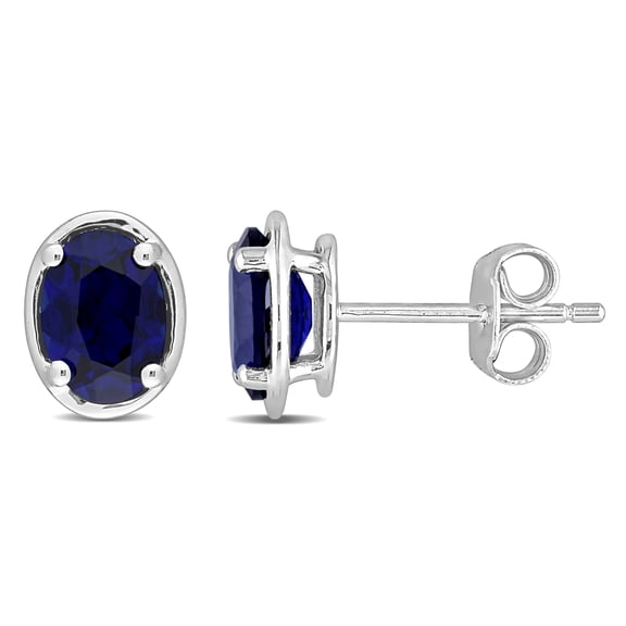 Everly Women’s 2 1/2ct TGW Oval-Cut Created Blue Sapphire Sterling Silver Stud Earrings