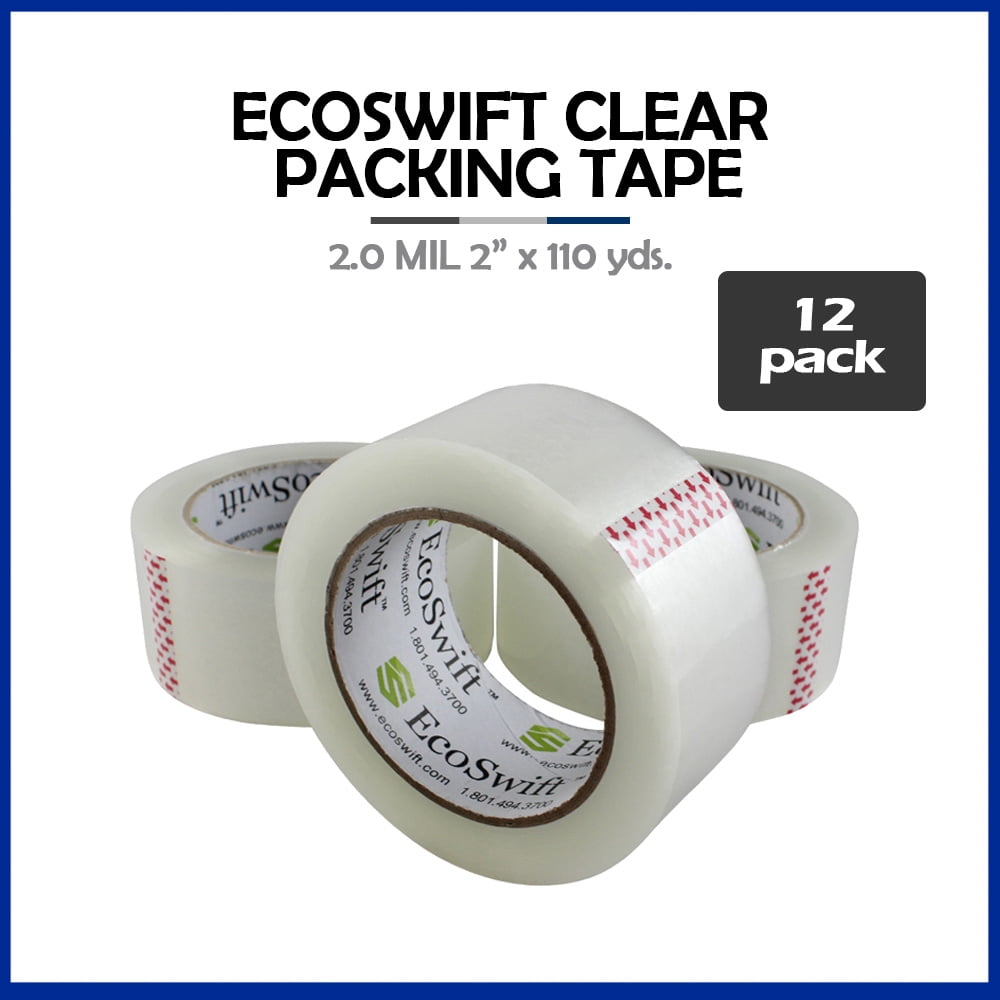 EcoSwift Brand Premium 1.88 in. x 110 yd. Clear Packing Packaging Tape 2.0 Mil, 12-Pack