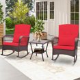 thumbnail image 1 of Costway Ensemble de 3 Pcs pour Patio, Fauteuils Berçants d'Extérieur en Osier avec Table Basse à Double Couche, Rouge, 1 of 10