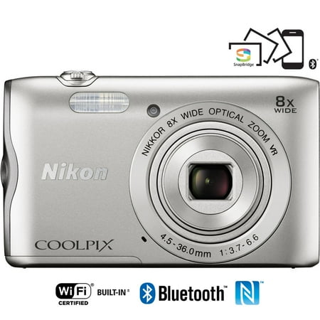 Nikon Coolpix A300 20.1MP 8x Optical Zoom NIKKOR WiFi Silver Digital Camera 26519B
