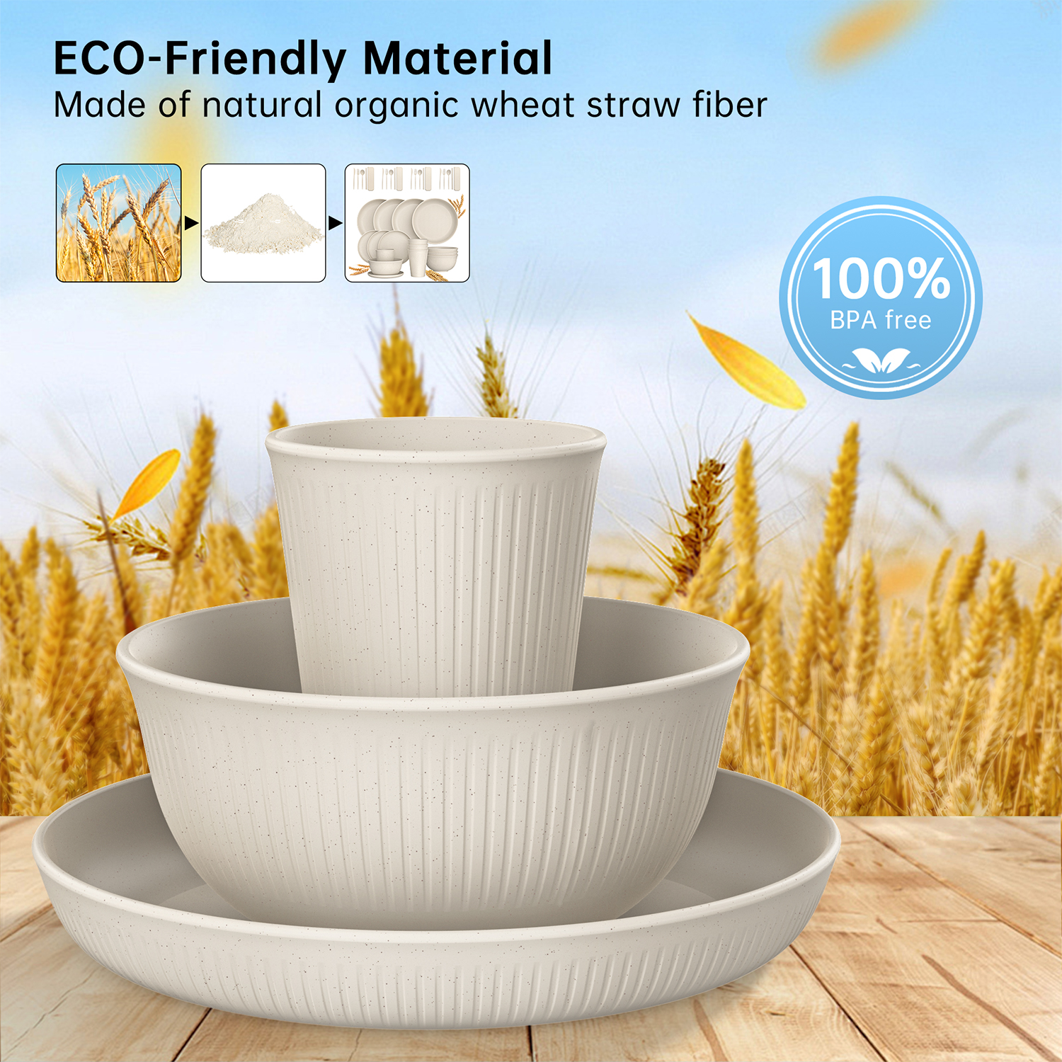 GPED 48-Piece Wheat Straw Dinnerware Set For 4 photo 4
