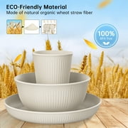 GPED 48 Pcs Wheat Straw Dinnerware Sets For 4, Unbreakable Dinnerware Sets, Reusable Wheat Straw Plates and Bowls Sets, Travel Camping Cutlery Set, Dishwasher Microwave Safe Dinnerware, Beige