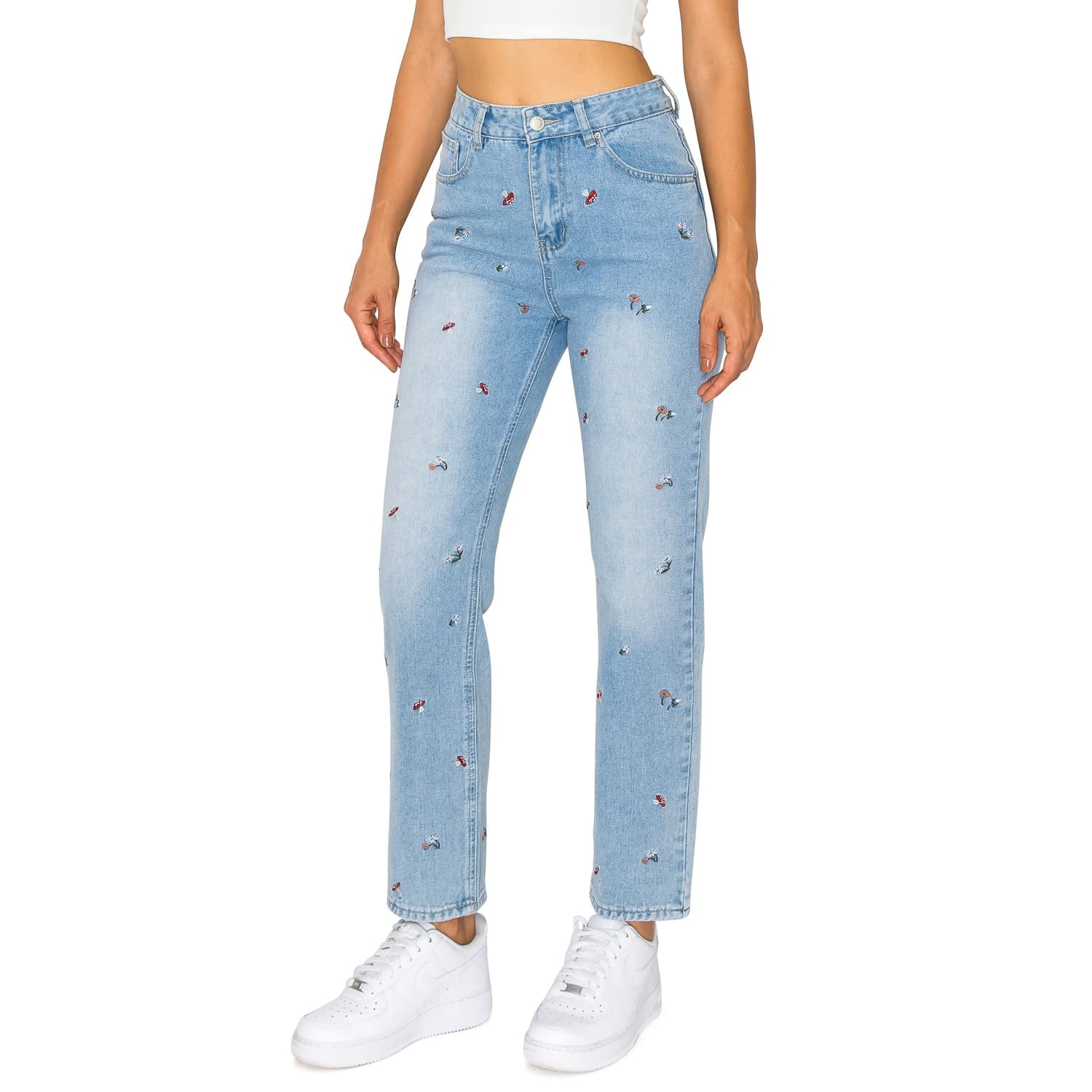KHAKI & BLUE Women's Denim Pants High Waisted All-Over