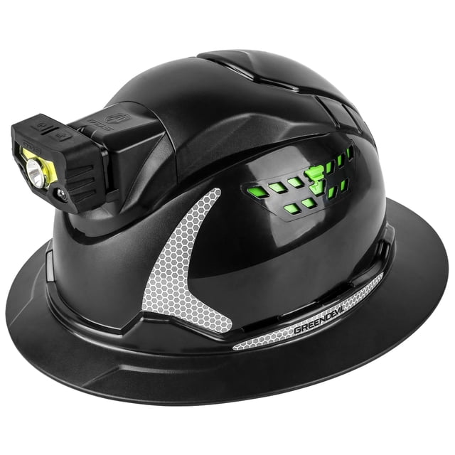 Casco de seguridad para construcción GREEN DEVIL Matrix Full Brim con faro