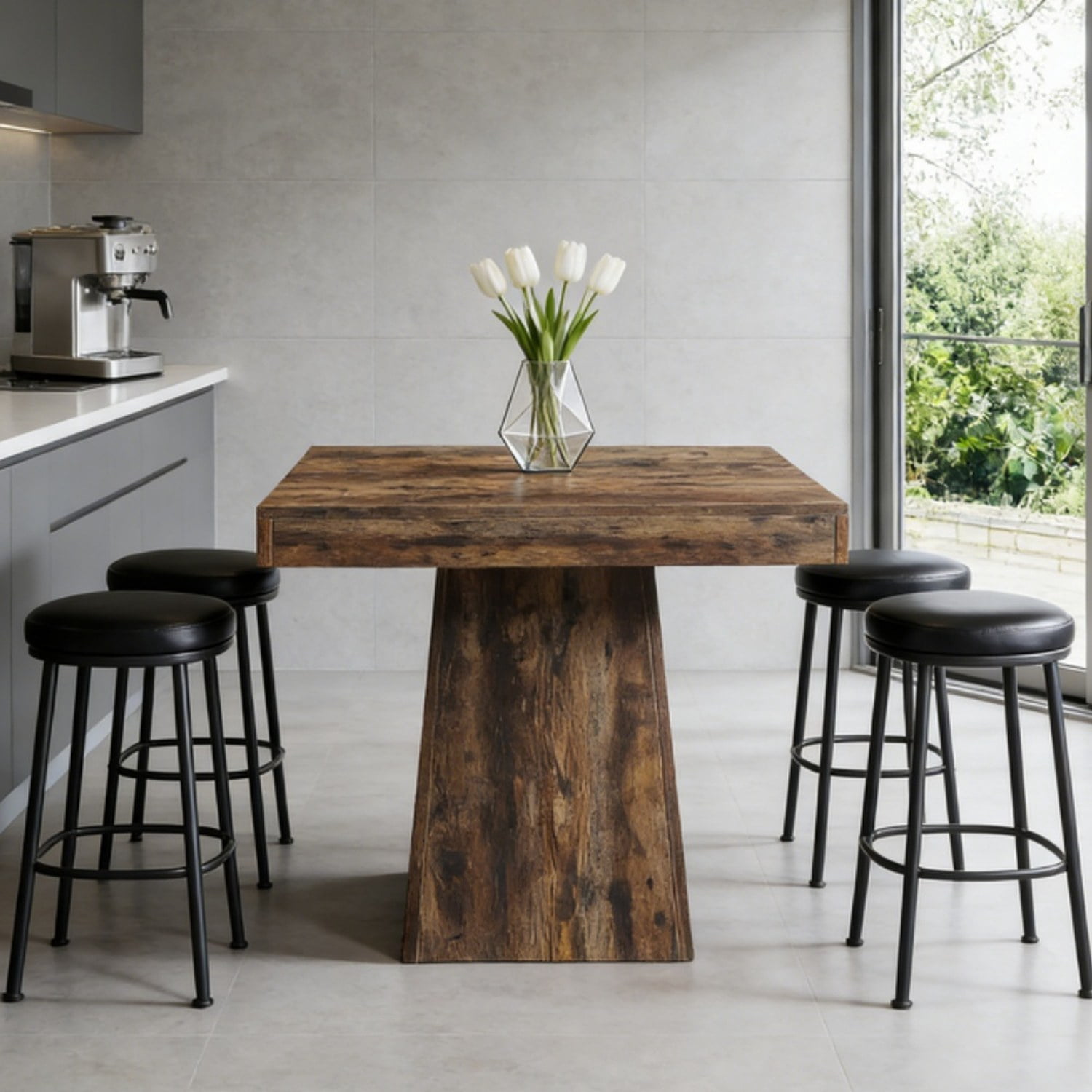 Dining Table, Farmhouse Style, Seats 4, Grey Wood Grain, 31.5 in L x 31.5 in W x 29.53 in H