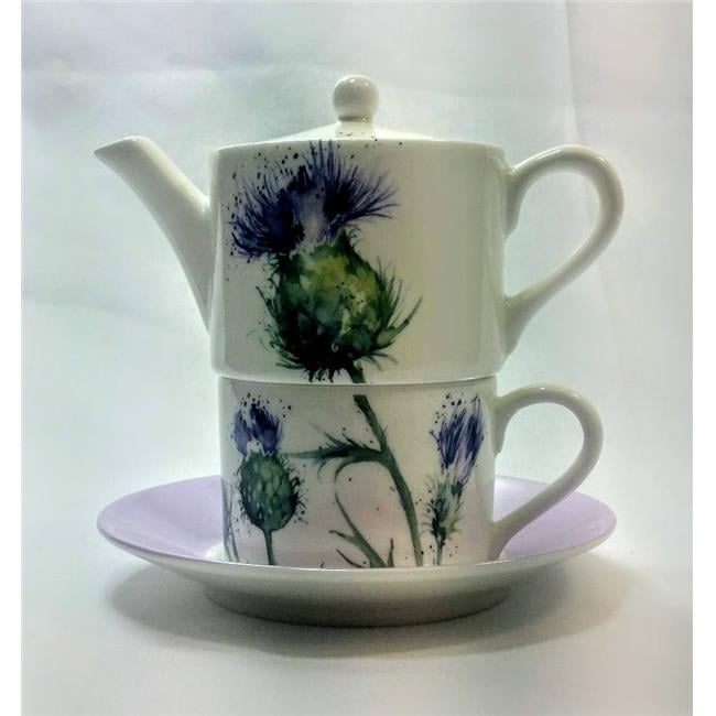 Roy Kirkham Tea for One Teapot with Tea Cup and Saucer Thistles