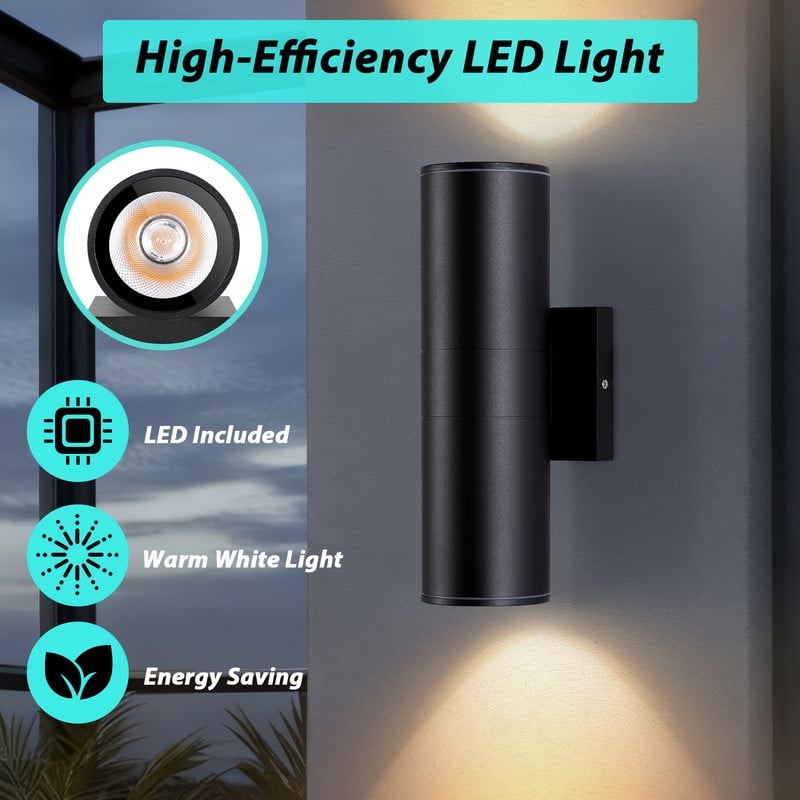 HKMGT Modern Black LED Outdoor Wall Light Hard-Wired 12W, Waterproof Aluminum Up Down Sconce for Porch Patio (8-pack)