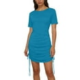 thumbnail image 6 of VEKDONE Womens T-Shirt Dress Short Sleeve Crewneck Drawstring Ruched Mini Dress Casual Athletic Tennis Dresses Solid Color Lightweight Dress Light Blue XXXL, 6 of 7
