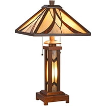 RADIANCE Goods Tiffany-Style Mission 3 Light Double Lit Wooden Table Lamp 15" Shade