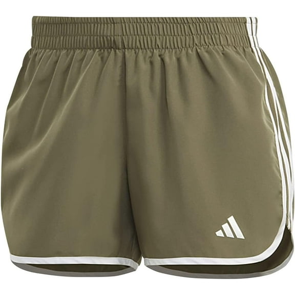 adidas Womens Pacer 3-Stripes Knit Shorts Size 1X Color Olive Strata/White