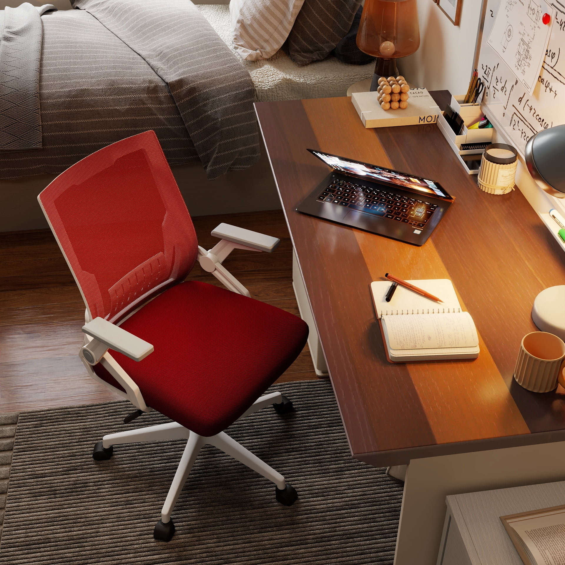 Office Chair with Flip-up Armrests Ergonomic Computer Desk Chair Foldable Mesh Task Chair with Wheels Adaptive Lumbar Support Swivel Tilt Comfortable Study Chair for Student
