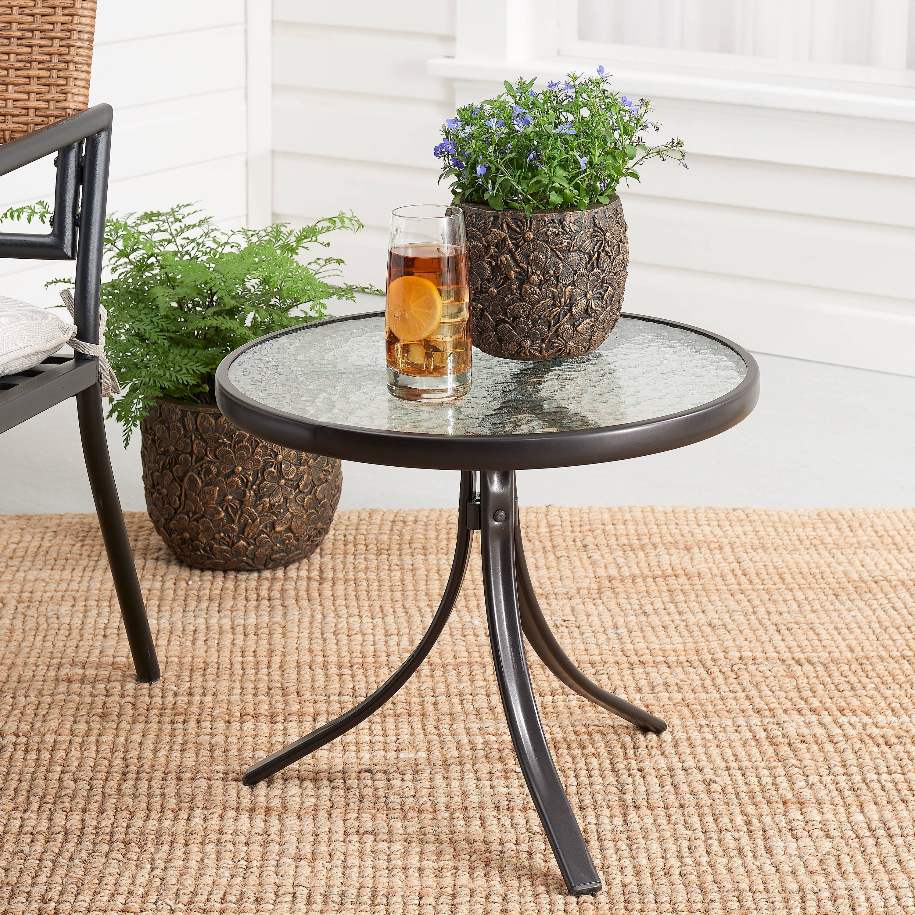 Mainstays Square Outdoor Glass Top Side Table 2 Set 
