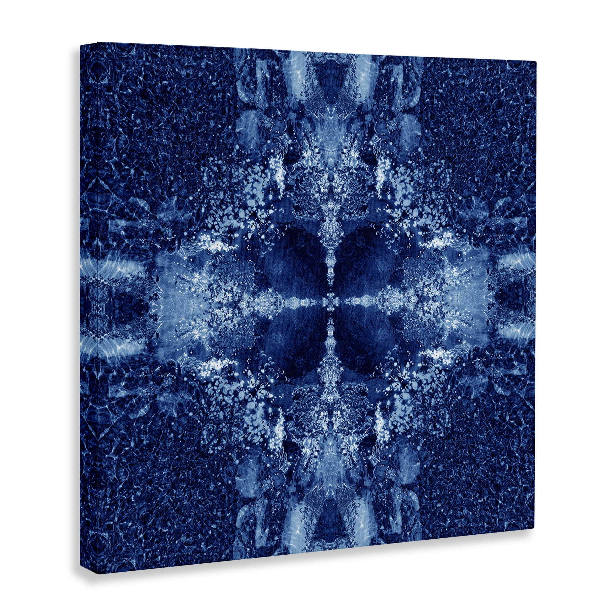 Stupell Industries Blue Detailed Symmetry Abstract Painting Wrapped Canvas Art Print Wall Art, 36 x 36