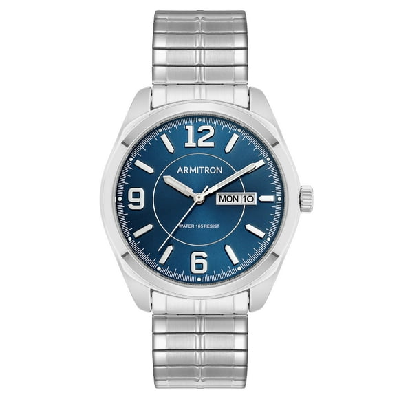 Armitron Reloj de pulsera de expansión de metal fácil de leer para hombre con día/fecha 20/4591 plateado/azul marino