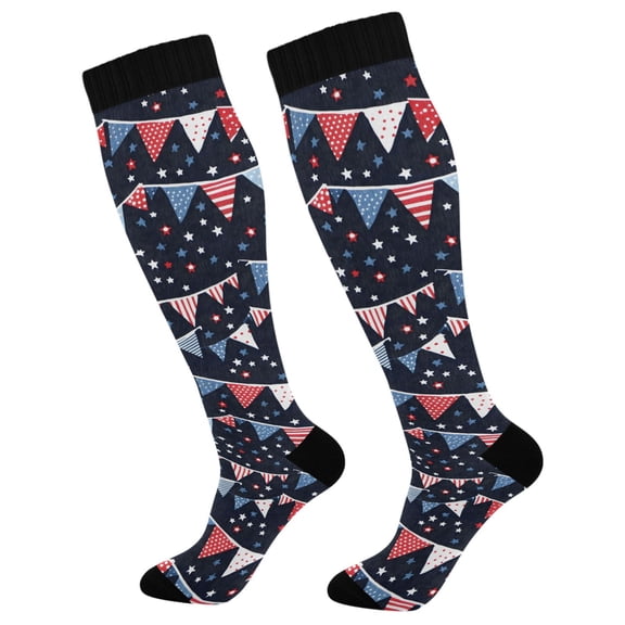 joogoo American Flags Stars Socks Women Men Knee High Sock