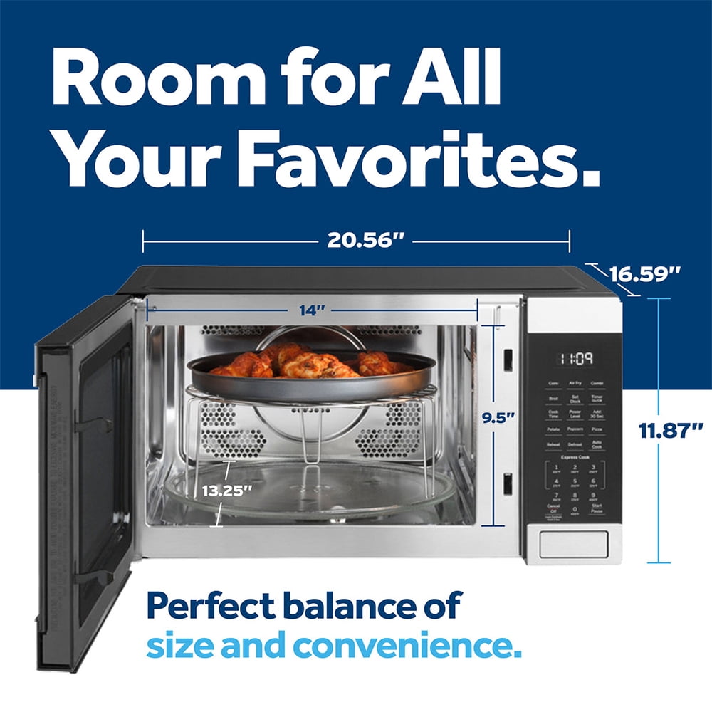 GE 3-in-1 Microwave Oven, 1,050 Watts Air Fryer, Broiler & Convection 1.0 Cu. Ft