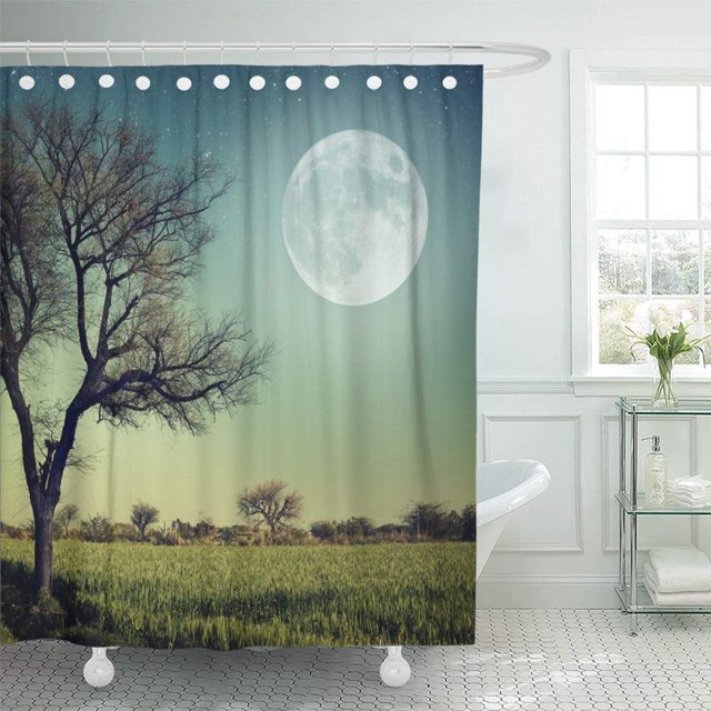 ABPHQTO Green Moon Nature en estilo vintage Amarillo Retro Food Travel Abstract Harvest Space Juego de cortinas de ducha de baño a prueba de agua 165x180 cm