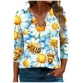 thumbnail image 2 of SOOMLON Womens 3/4 Sleeve Shirts Plus Size Tunic Cotton Bee Festival Tops Casual V Neck Shirts Funny Honey Bee Print T Shirts 2025 Trendy Spring Summer Ladies Tops Loose Fit Outfits Pullover XL, 2 of 5