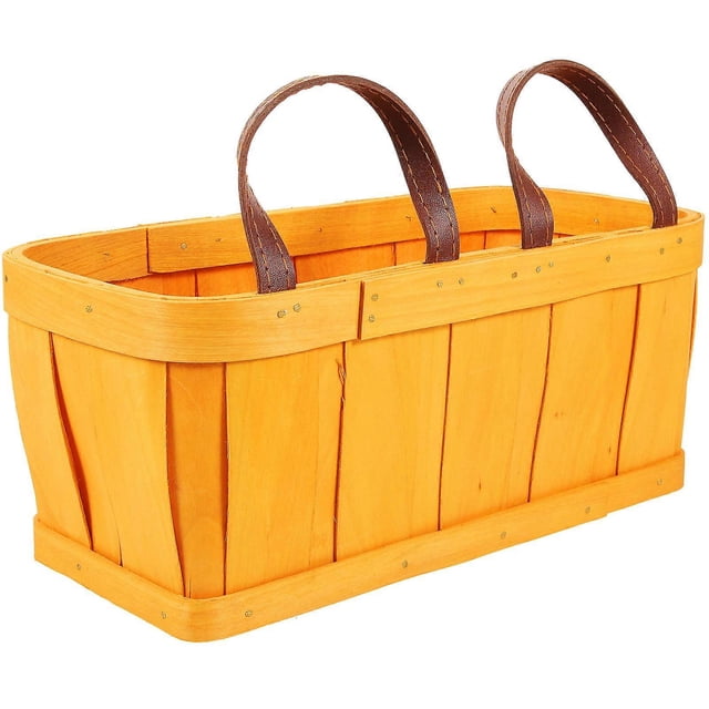 Yellow Wood Hanging Basket for Home Garlic Potato Storage Basket with Handle 12.5 x 8.5 x 6 Inches