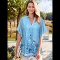 thumbnail image 4 of Blusas de Corta con Cuello en V para Mujer, Blusas Florales de Doble Capa de , Túnicas, Tops Flor Azul Grisácea S, 4 of 8