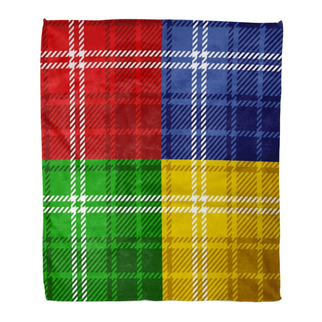 HATIART Flannel Throw Blanket Blue Plaid Tartans Green Pattern Scottish