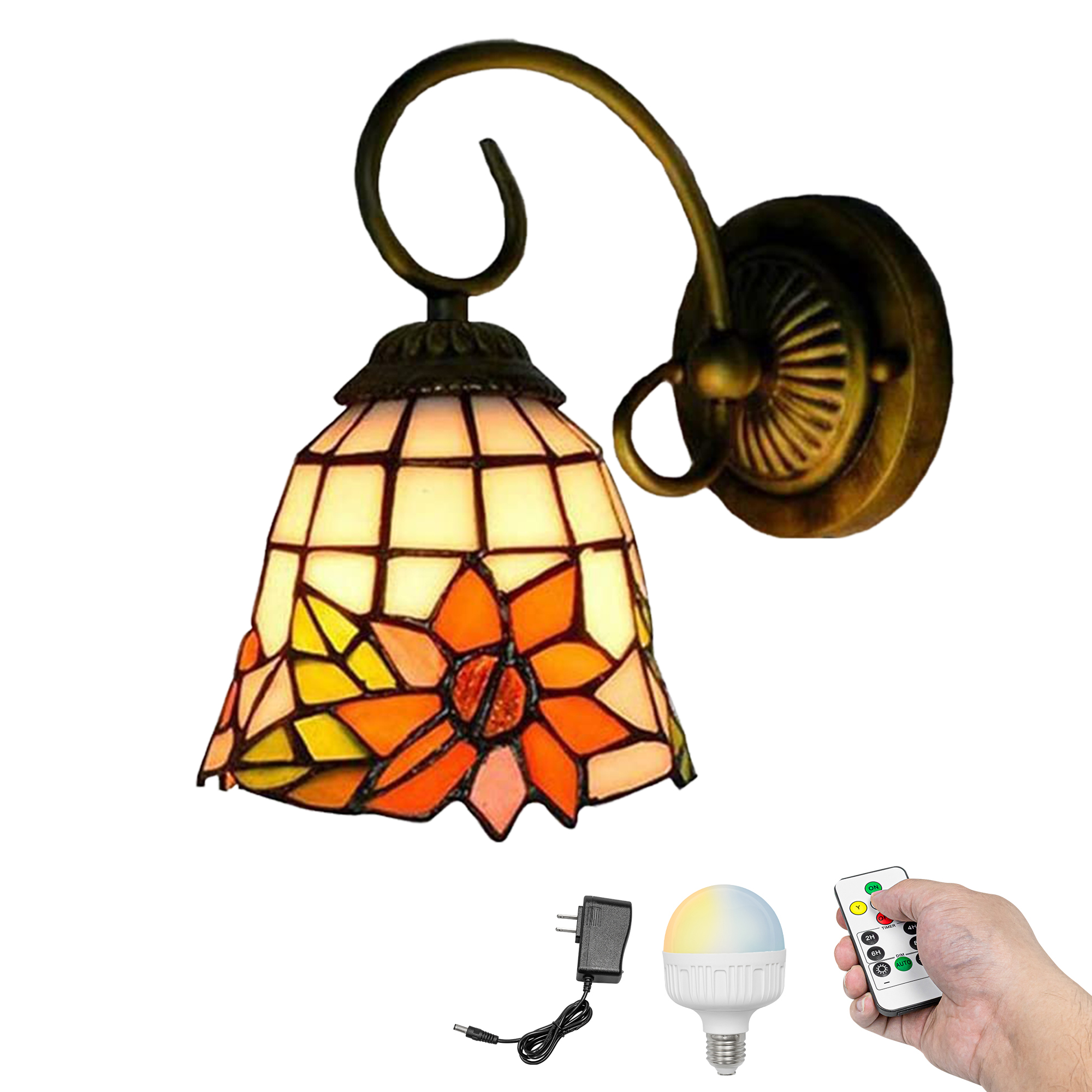 Kiven Battery Operated Wall Sconces, Tiffany Style Wall Lights with