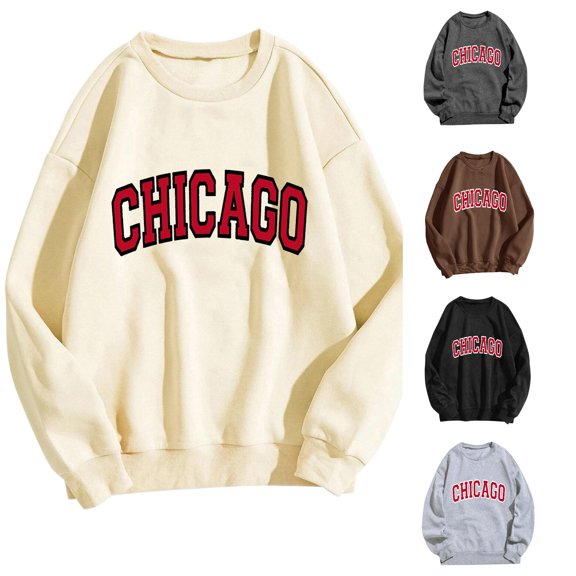 CAIVO Women City Name Casual Long Sleeve Crew Neck Letter Printed Pullover Sweatshirts Fit Tops Vacation Fall Streetwear
