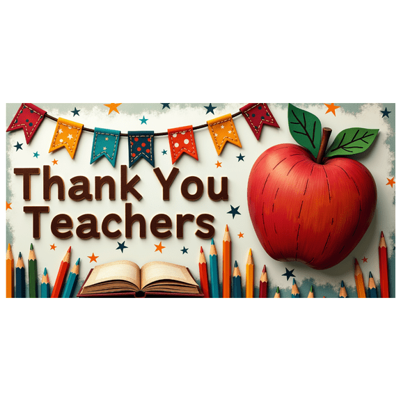 Colorful Thank You Teachers Banner with Pencil Apple Book Elements Teachers Day Party Supplies Backdrop Decorations Photography Props Classroom Decor Happy Teachers Day Celebration