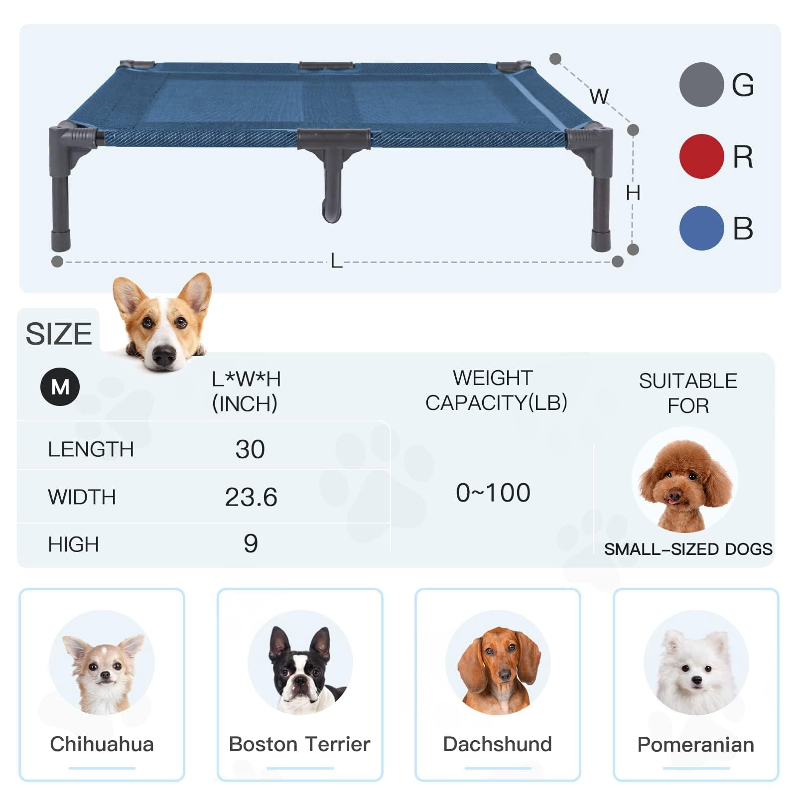 Elevated Dog Bed Waterproof Outdoor  Portable Raised Beds Off The Floor Dogs Easy Clean Indoor Or Use Medium Blue