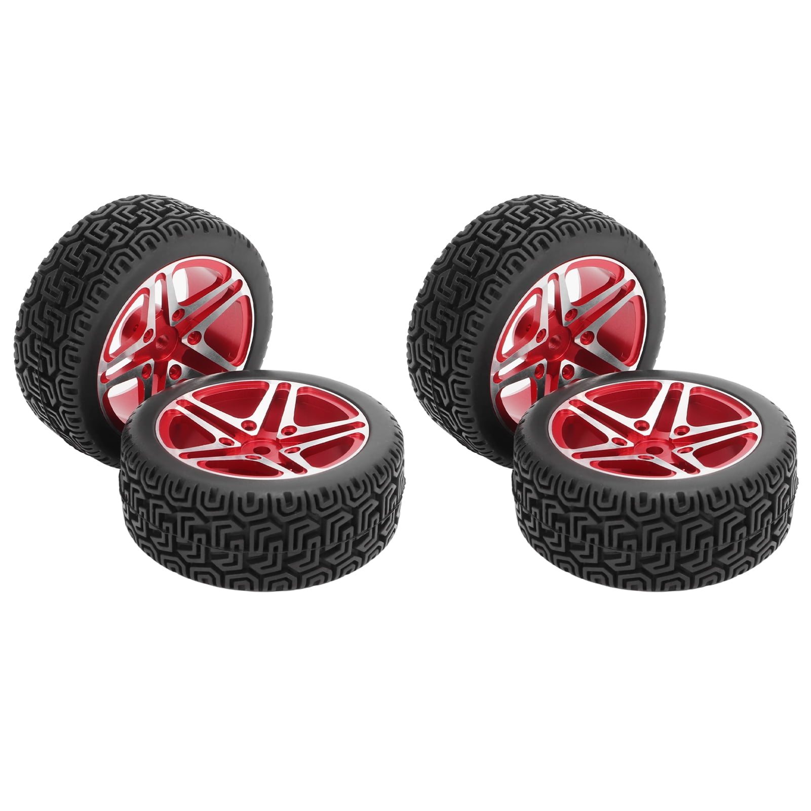 4x RC1:8 Off-Road Car Black H Pattern Rubber Tyre Red 5 Spoke Wheel Rim