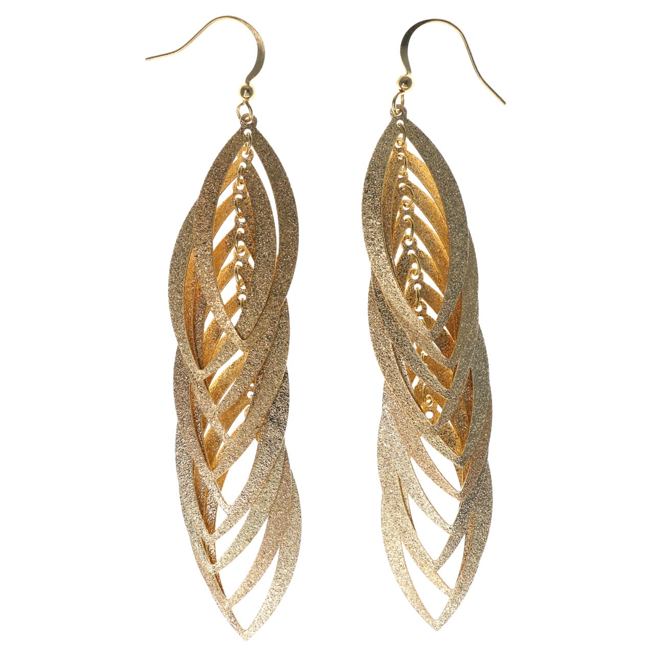Gold-Tone Layered Leaf Shaped French Hook Dangle Earrings For Women ...