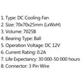 thumbnail image 7 of 4Pcs DC Brushless Cooling PC Computer Fan 12V 7025B 70x70x25mm 0.2A 3 Pin Wire, 7 of 7