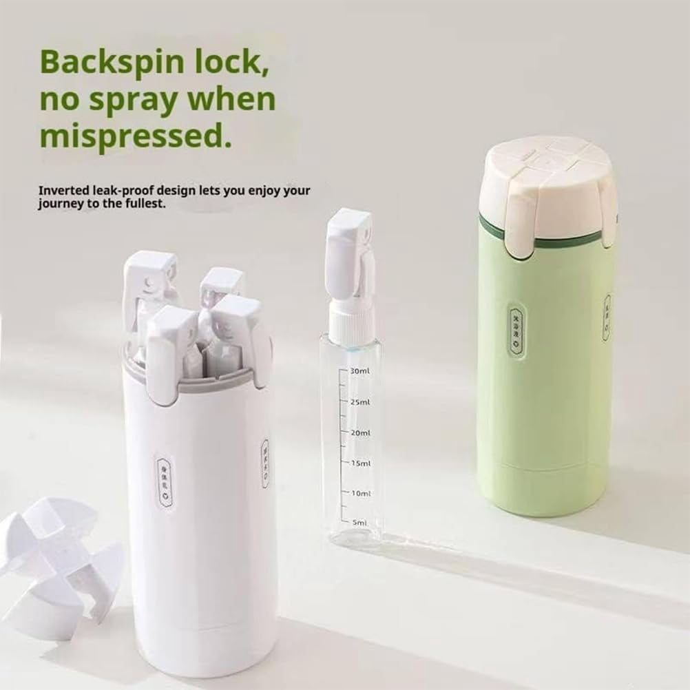 4-in-1 Leakproof Rotatable Travel Dispenser Set, Portable Travel Toiletries Bottle Set with Scale Label, Push-Down Dispenser, for Flights Gym Bag Weekends Away (White)