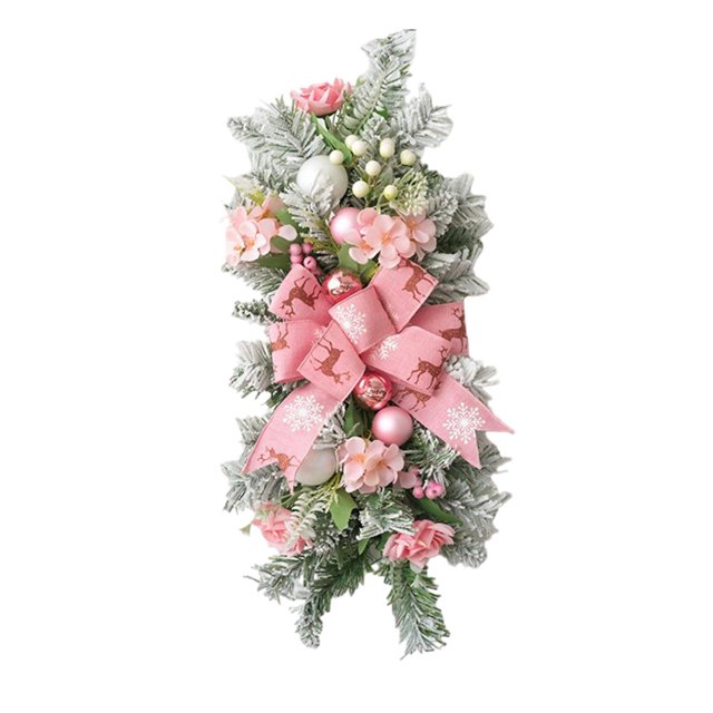 Corona de lágrima, corona artificial, floral artificial, fácil de colgar con lazo para bodas, Navidad, interiores y exteriores Rosa