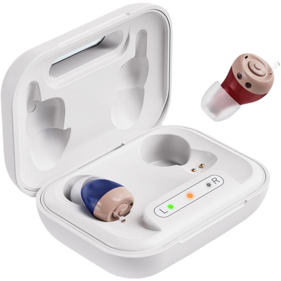 iadr Hearing Aids for Seniors Rechargeable with Noise Cancelling - Nearly Invisible in-Ear OTC Hearing Aids for Adults with 3-Size Ear Tips, Magnetic Charging Case, Beige