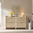 thumbnail image 5 of SICOTAS 32.44" Wide Shoe Cabinet Set of 3 with 2 Flip-Down Drawers, Boho Shoe Organizer with Rattan Decor&Adjustable Shelves, Anti-Tip Design, Reclaimed Light Oak, 5 of 13