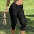 thumbnail image 6 of Dagugfen Yoga Capris for Women Straight Slim Leg Fitness Elastic Waist Slit Bottom Athletic Activewear Capri Pants, 6 of 7